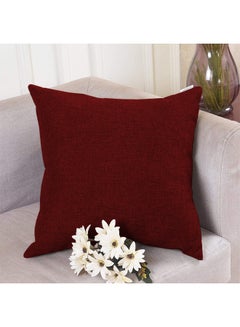 Buy Square Linen Decorative Cushion Set Solid Design Burgundy in Saudi Arabia