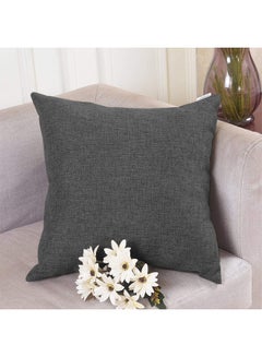 Buy Square Linen Decorative Cushion Set Solid Design Dark Grey in Saudi Arabia