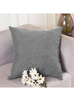 Buy Square Linen Decorative Cushion Set Solid Design Light Grey in Saudi Arabia