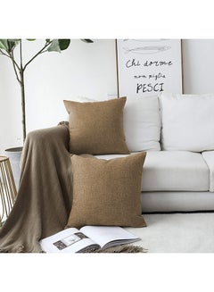 Buy 2 Pieces Square Linen Decorative Cushion Set Solid Design Beige 45x45cm in Saudi Arabia