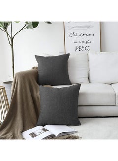 Buy 2 Pieces Square Linen Decorative Cushion Set Solid Design Dark Grey 45x45cm in Saudi Arabia