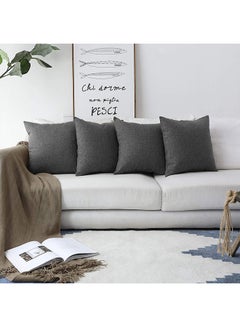 Buy 4 Pieces Square Linen Decorative Cushion Set Solid Design Dark Grey in Saudi Arabia