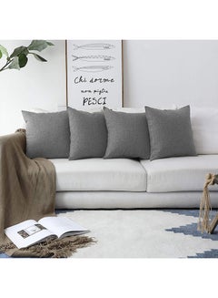 Buy 4 Pieces Square Linen Decorative Cushion Set Solid Design Light Grey in Saudi Arabia