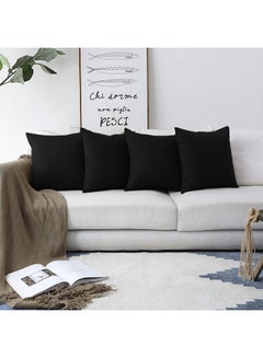 Buy 4 Pieces Square Linen Decorative Cushion Set Solid Design Linen Black 45x45cm in Saudi Arabia