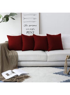 Buy 4 Pieces Square Linen Decorative Cushion Set Solid Design Burgundy in Saudi Arabia