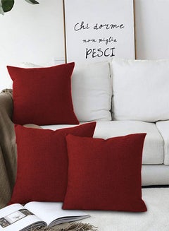 Buy 3 Pieces Square Linen Decorative Cushion Set Solid Design Burgundy 45x45cm in Saudi Arabia