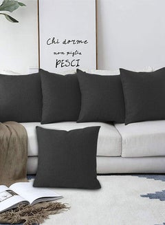 Buy 5 Pieces Square Linen Decorative Cushion Set Solid Design Dark Grey 45x45cm in Saudi Arabia