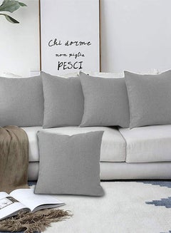 Buy 5 Pieces Square Linen Decorative Cushion Set Solid Design Light Grey 45x45cm in Saudi Arabia