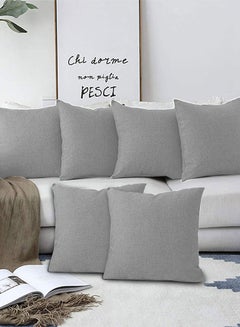 Buy 6 Pieces Square Linen Decorative Cushion Set Solid Design Light Grey in Saudi Arabia