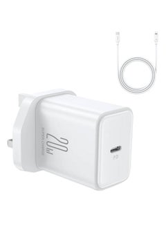 Buy Fast charger with Apple PD cable, supporting QC 3.0. USB wall charger plug travel adapter PD 20W fast charging power supply charger, compatible with Samsung AFC, Huawei SCP, and other lower versions of iPhone - Etc White in Saudi Arabia