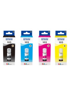 Buy Pack of 4 Epson 103 Ink Bottle Set Black, Cyan, Yellow & Magenta in UAE