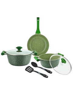 Buy 7-Piece Granite Non-Stick Aluminium Essentials Cookware Set Green/Clear/Black in UAE