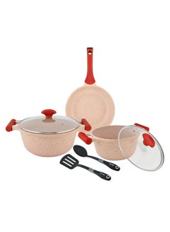 Buy 7-Piece Granite Non-Stick Aluminium Essentials Cookware Set Pink/Black/Brown in UAE