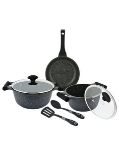 Buy 7-Piece Granite Non-Stick Aluminium Essentials Cookware Set Black/Clear in UAE