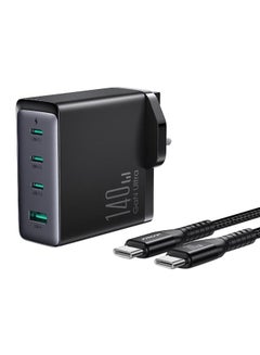 Buy Fast Charger And Cable Set PD 140W 4-Port GaN Type-C Plug QC 3.0 USB C Laptop Adapter Compatible With MacBook Pro/Air, Dell XPS, iPhone 14/15,iPad Pro, Galaxy S23,Pixel 7,Steam Deck/Lenovo/ASUS Contains A 140W C-C Data Cable Black in Saudi Arabia