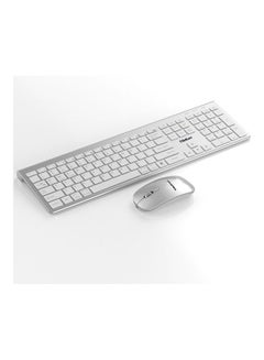 اشتري Wireless Keyboard And Mouse Set Rechargeable 2.4G Bluetooth Three Mode, 108 Key Classic Layout, Type C Charging Port Silver White في الامارات