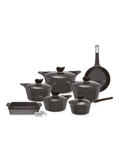 Buy 12-Piece Aeni Cookware Set Black 20cm in Saudi Arabia