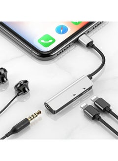 Buy 3 In 1 Charging Audio Adapter For iPhone 3.5mm Jack Splitter Not Support Calling Aux Port Silver in UAE