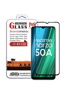 Buy Realme Narzo 50A Screen Protector Tempered Glass Full Glue Back Black Side in UAE