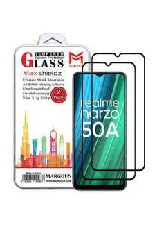 Buy 2 Pack For Realme Narzo 50A Screen Protector Tempered Glass Full Glue Back Black Side in UAE