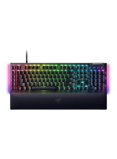 Buy Razer BlackWidow V4 Mechanical Gaming Keyboard, Yellow Switches Linear & Silent, Chroma RGB, 6 Dedicated Macro Keys, Magnetic Wrist Rest, Doubleshot ABS Keycaps - Black in UAE