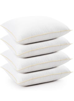 Buy Set of 4-Pieces of Hotel Pillows, for Back, Neck, and Shoulder Support Soft Fluffy Golden Line Hotel Pillows Microfiber White / Gold 75x50cm in UAE