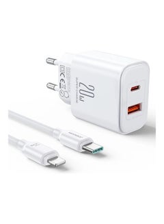 اشتري Flash Series 20W USB A+Type-C Dual-Port Charger Adapter EU Plug White في الامارات