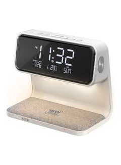 Buy Wireless Charging Alarm Clock With Ultra-Fast 15W Qi Wireless Charger And 3-Level LED Light White in Egypt