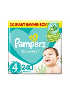 Buy Baby-Dry Diapers With Aloe Vera Lotion And Leakage Protection, Size 4, 9-14 kg, 240 Diapers in UAE