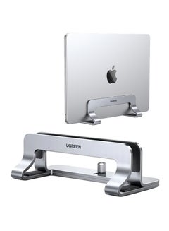 Buy Aluminum Vertical Laptop And Double Desktop Stand Holder With Adjustable Dock Space-Saving Anti Slide Silicone Grips Silver in UAE