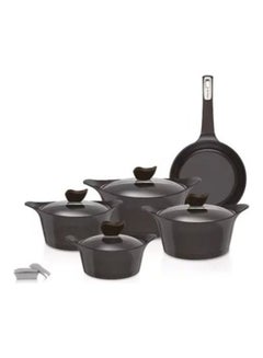 Buy Eni Cookware Set Glass Cover Black in Saudi Arabia