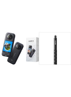 Buy CINSAAQ/B X3 360 Degree Action Camera With Insta360 114Cm Long Invisible Selfie Stick For One RS One X2 And X3 Cameras in UAE