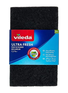 Buy Ultra Fresh Pan Flat Scourer 3 Pcs, Antibacterial, Abrasive fiber, Durable, Multipurpose - Black & Green (3 Pcs Per Pack) Green/Black in UAE