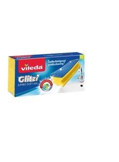 Buy Glitzi Jumbo Soft Cleaning Scourer Sponge 1 Pc, Antibacterial, Non-Scratch, Durable, High-Quality Abrasive - Yellow & Blue ( 1 Pc Per Pack) Multicolor in UAE