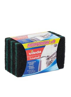 Buy Ultra Fresh Pan Flat Scourer 9 Pcs, Antibacterial, Abrasive fiber, Durable, Multipurpose Green/Black in Saudi Arabia