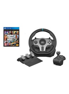 Buy Grand Theft Auto V - Action & Shooter With 900 Degree Double Vibration Racing Steering Wheel With Shifter For PC/PS3/PS4/Xbox One/Series/Switch - Wired - Action & Shooter - PlayStation 4 (PS4) in UAE