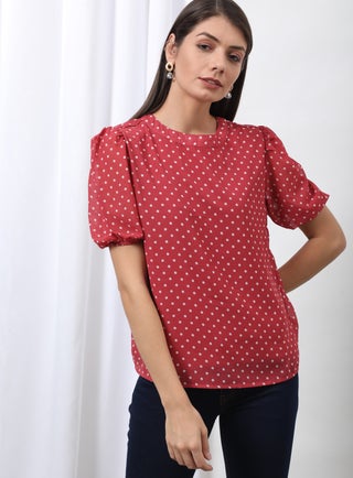 Aila Casual Round Neck Polka Dot Blouse 