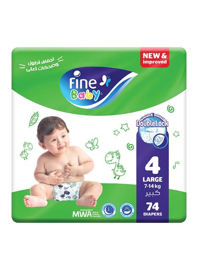 اشتري Baby Diapers, DoubleLock Technology , Size 4, Large 7 - 14kg , Mega Pack. 74 Diaper Count في الامارات