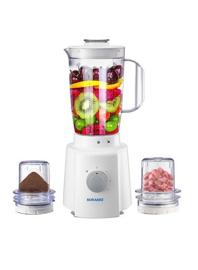 Buy 3 in 1 Blender - Powerful Motor with 3 Speed Setting and Pulse Control | Transparent and Unbreakable Jars with Stainless Steel Blade | Featured with Overheat Protection and Safety Lock System 1.6 L 650 W SB-133N White/Clear in UAE