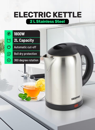 Buy Stainless Steel Electric Kettle With Auto Shutt off and Boil Dry Protection 2 L 1800 W GK5466B Silver/Black in Saudi Arabia