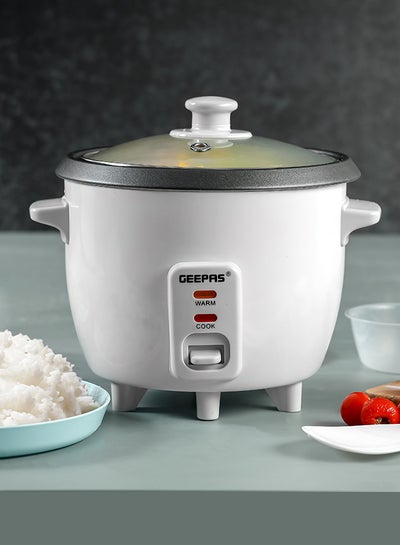 Buy Rice Cooker with Non-Stick Cooking Pot | Automatic Cooking, Steam Vent Lid & Simple One Touch Operation, Multi Functional, Cool Touch Handle|Make Rice, Steam Healthy Food & Vegetables 0.6 L 300 W GRC1828 White in UAE