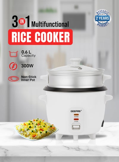 Buy Automatic Rice Cooker 3 in 1 Functions Non-Stick Inner Pot Automatic Shut Off with Overheat Protection 0.6 L 300 W GRC4324N White in Saudi Arabia