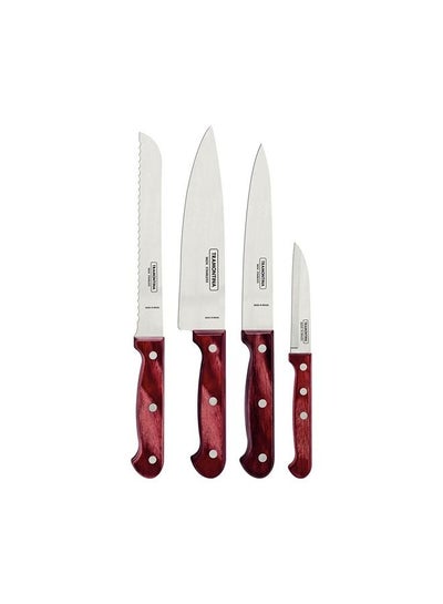 Buy Polywood 4 Pieces Knife Set with Stainless Steel Blade and Red Treated Wood Handle Red in UAE