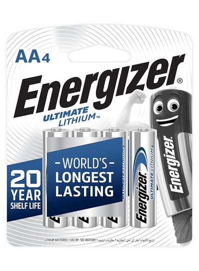 Buy Energizer Ultimate Lithium AA Batteries Pack of 4 Silver in UAE