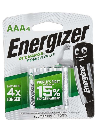 Buy Energizer Rechargeable  Power Plus AAA Batteries Pack of 4 Silver in Saudi Arabia