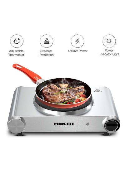 Buy Single Hot Plate - 1 Power, Adjustable Thermostat, Overheat Protection, Die Cast Iron Hotplates, Power Indicator Light, Stainless Steel Body, Easy Control Knob 1500 W NKTOE4N2 Silver/Black in Saudi Arabia