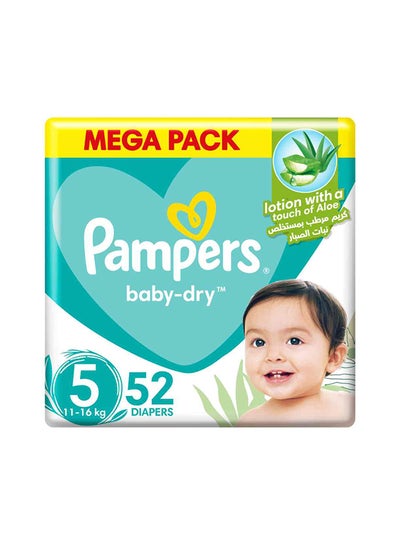 Buy Baby-Dry Taped Diapers with Aloe Vera Lotion, Leakage Protection, Size 5, 11-16kg, 52 Count in UAE