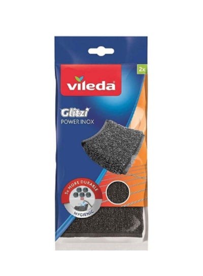 Buy 2pcs Glitzy Power Inox Metal Scouring Pad Heavy Duty Cloth Hygienic And Effective Black in Saudi Arabia