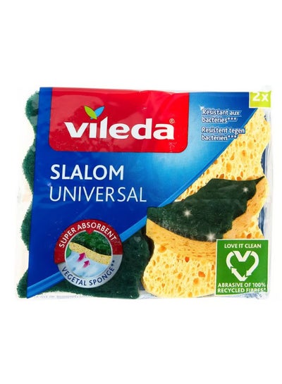 Buy Slalom Universal Viscose Sponge, Environment Friendly, Highly Absorbent, Versatile - 2 Pieces Yellow/Green in UAE