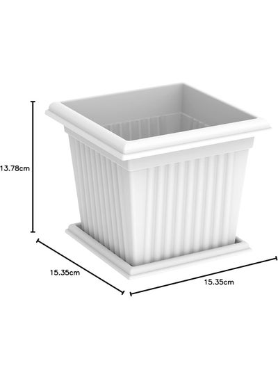 Buy Plastic Sqaure Planter 30 Liters With Tray  White  Iffpxx110Wh 39 x  39 x 35 cm White in Saudi Arabia